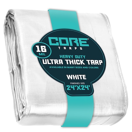 Heavy Duty Tarp, 24 ft L x 0.5 mm H x 24 ft W, 16 Mil, White, Polyethylene